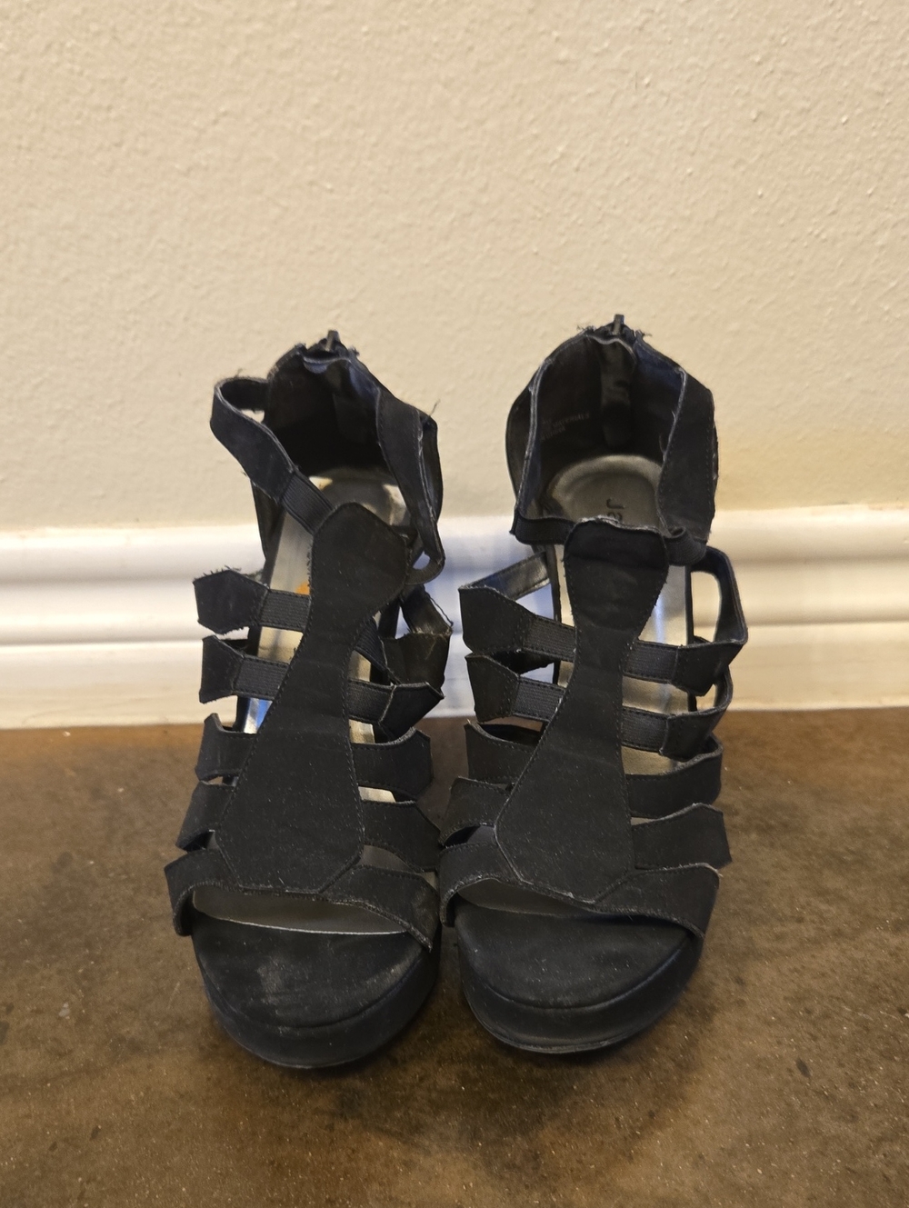 Jasmine Black Strappy Wedge Heels